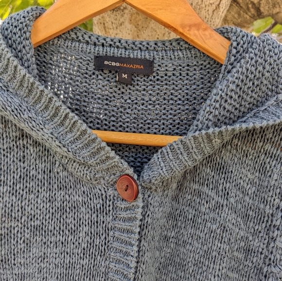 BCBGMAXAZRIA Hooded Cardigan in Slate Blue (M) - Picture 1 of 5